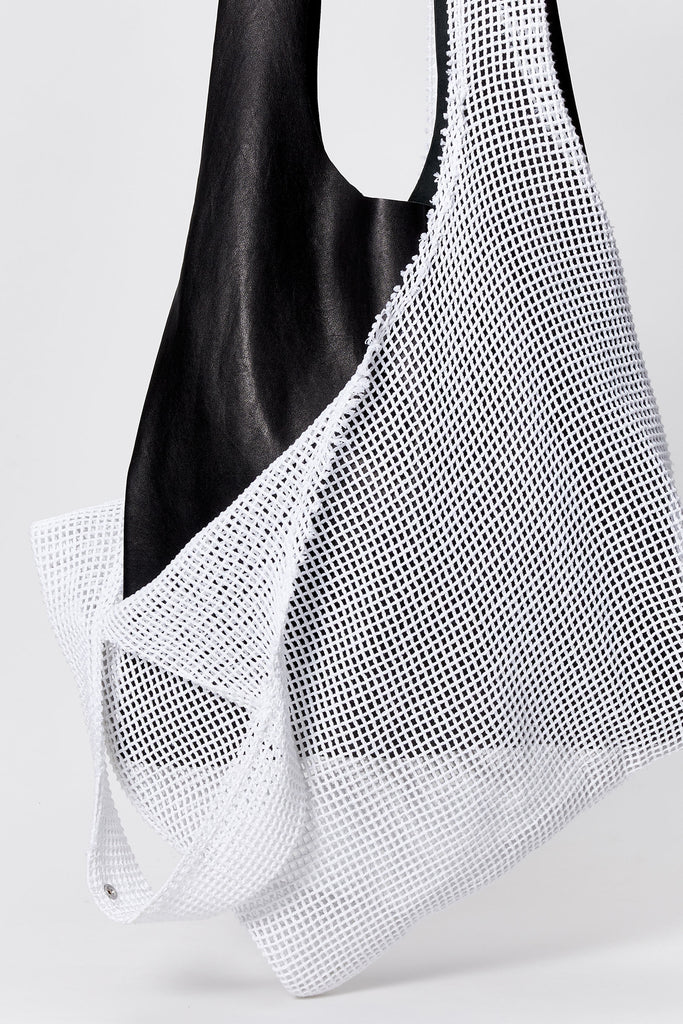Black Nappa Leather Tote Bag with Detechable Mesh Bag