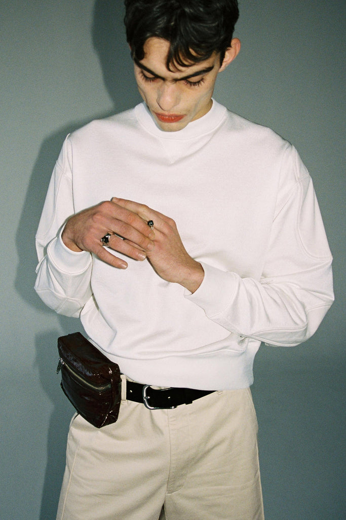 White Polyester Cotton Strong Arm Padded Sweatshirt