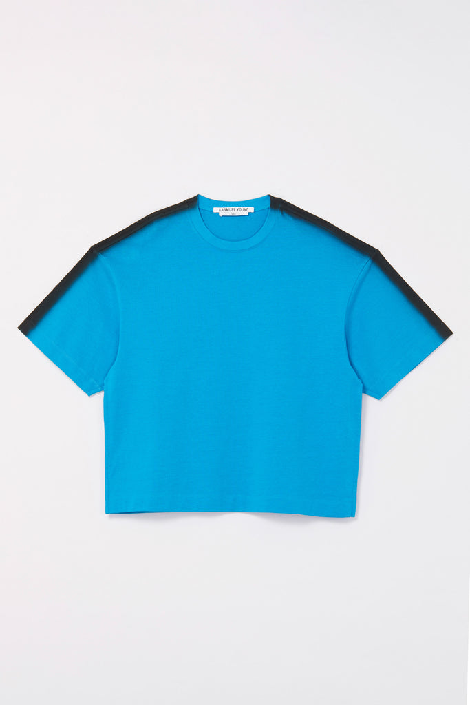 Blue Cotton Spray Printed Square XY-plane T-Shirt