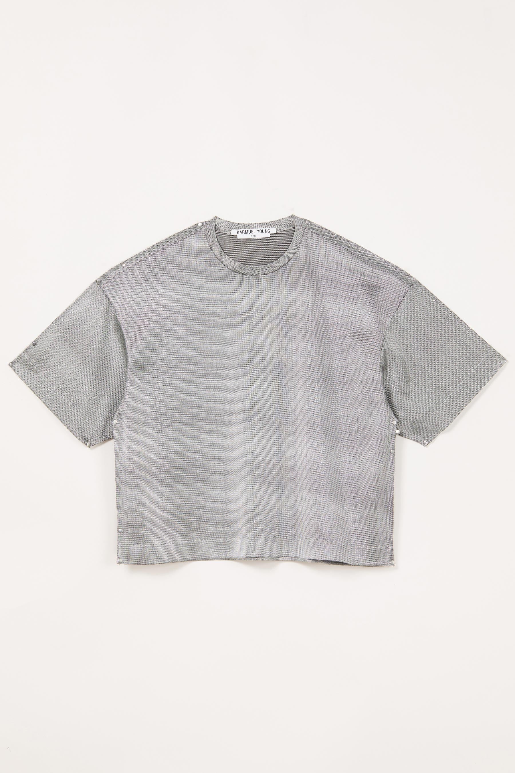 Silver Polyester Nylon Square XY-plane T-Shirt with Studs