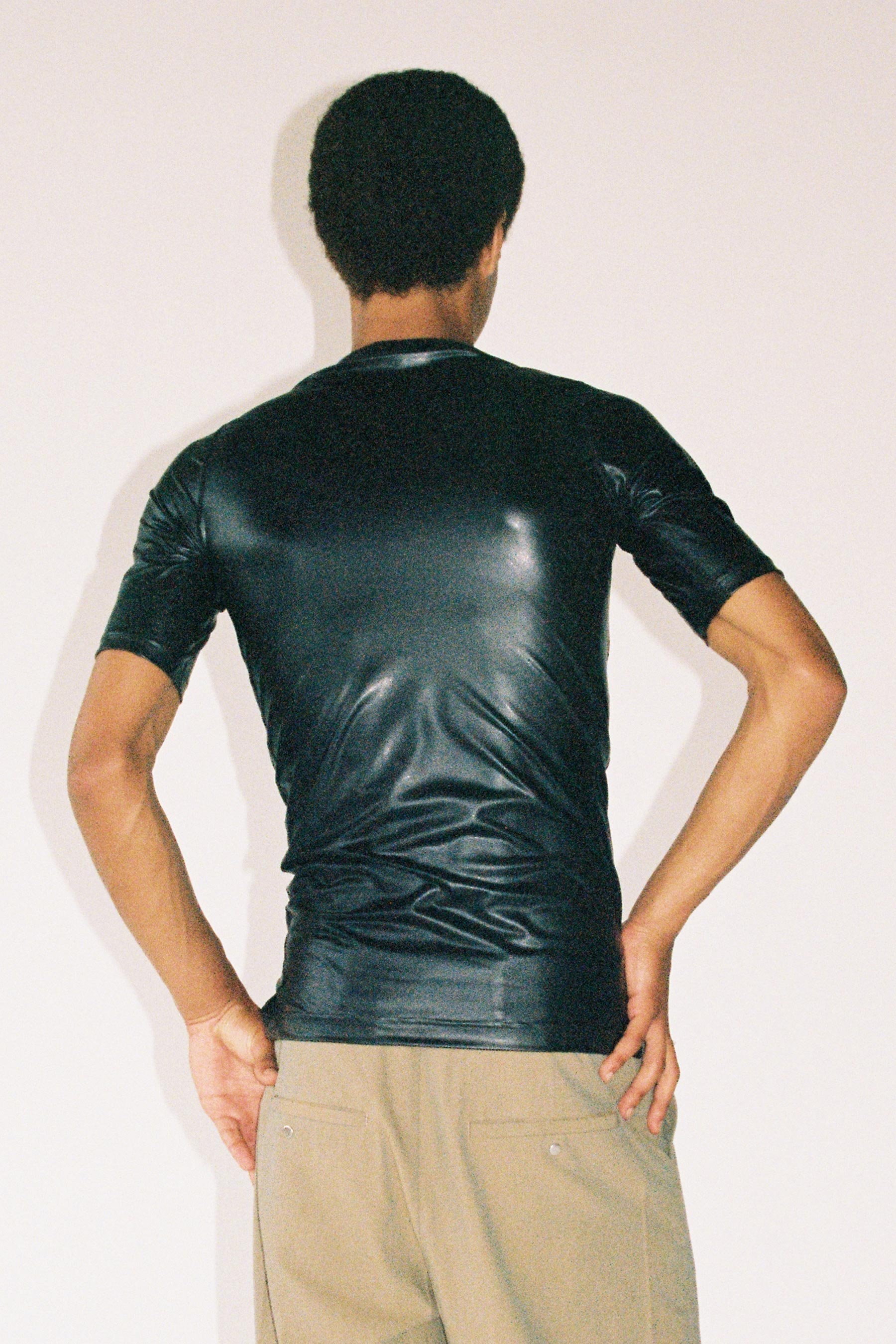 Black Second Skin Polyamide Faux Leather Short Sleeve Body Tight