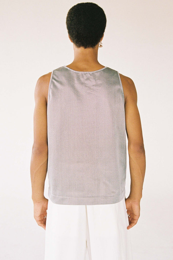 Silver Polyester Nylon Square Tank Tops with Studs