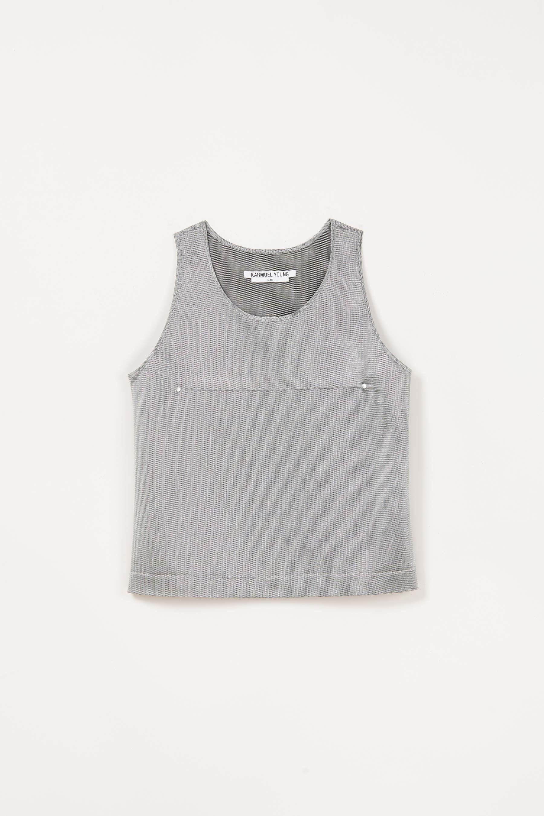 Silver Polyester Nylon Square Tank Tops with Studs