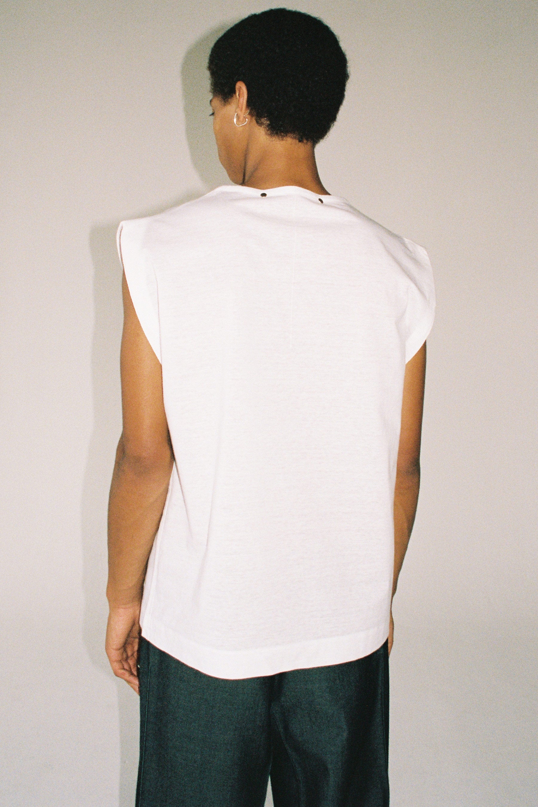 White Cotton Polyester Square Tank Tops with Adjustable Neckline
