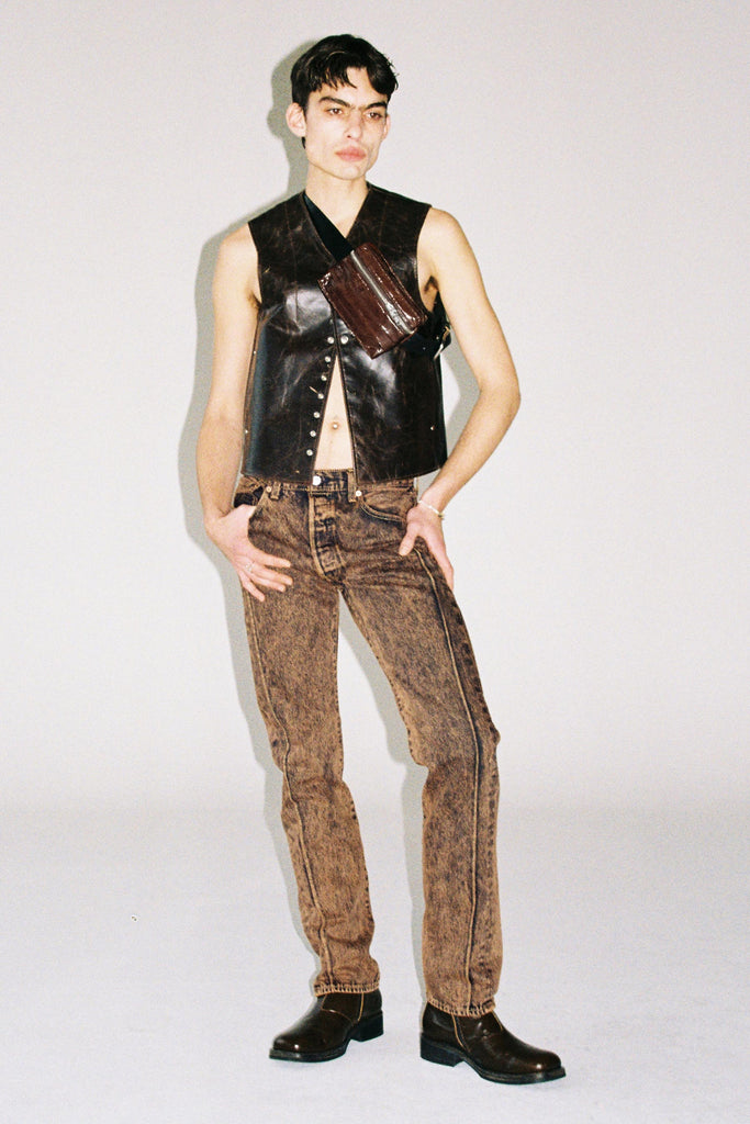 Brown Oil Rustic Finish Goat Leather Vest