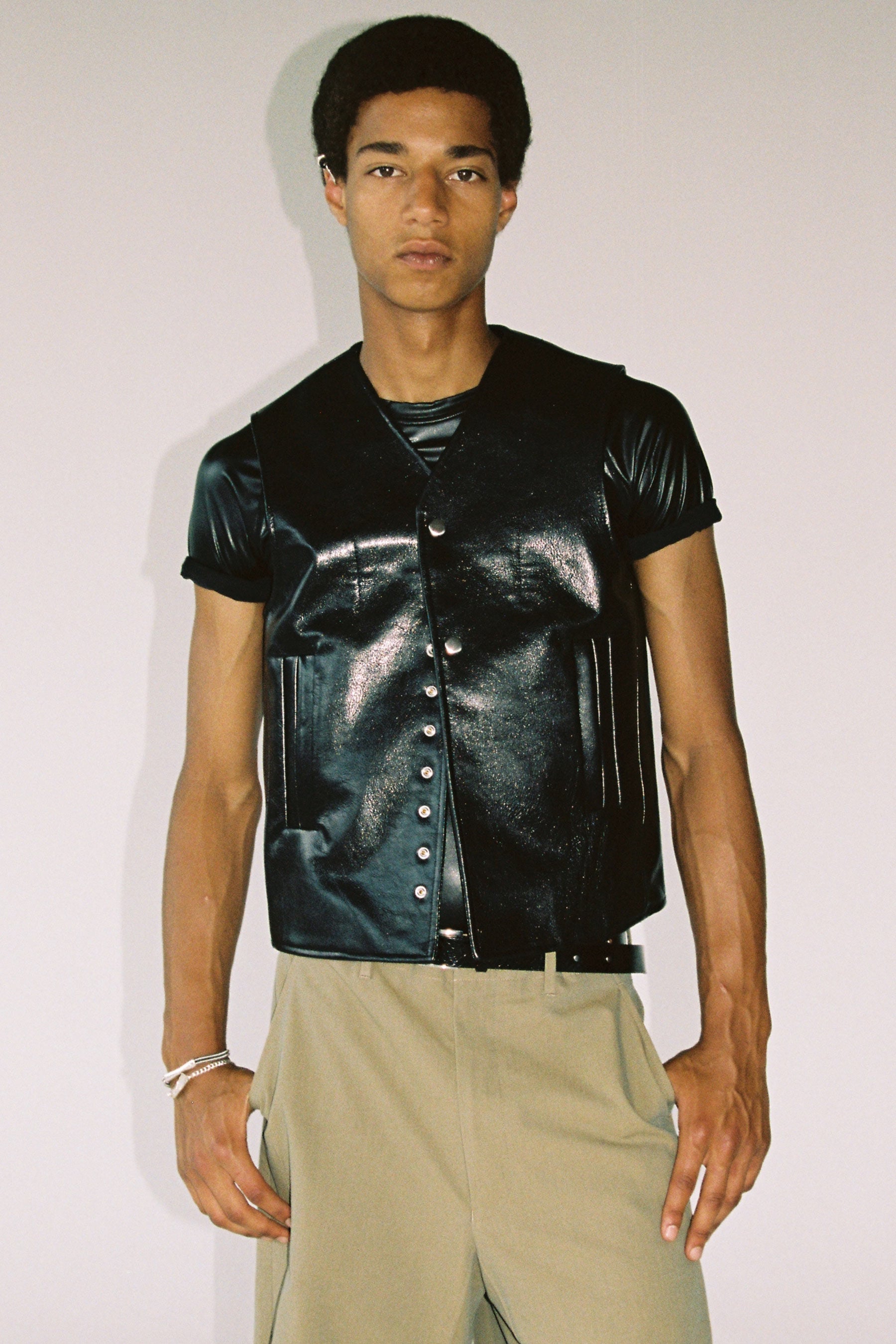Black Goat Leather 2-way Pocket Vest