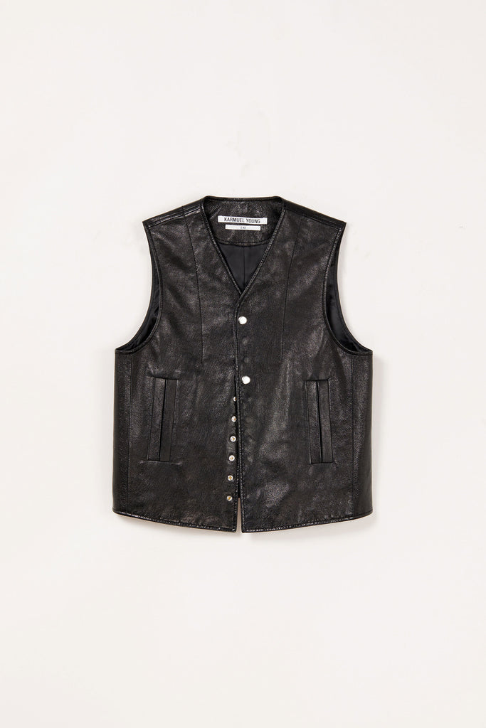 Black Goat Leather 2-way Pocket Vest