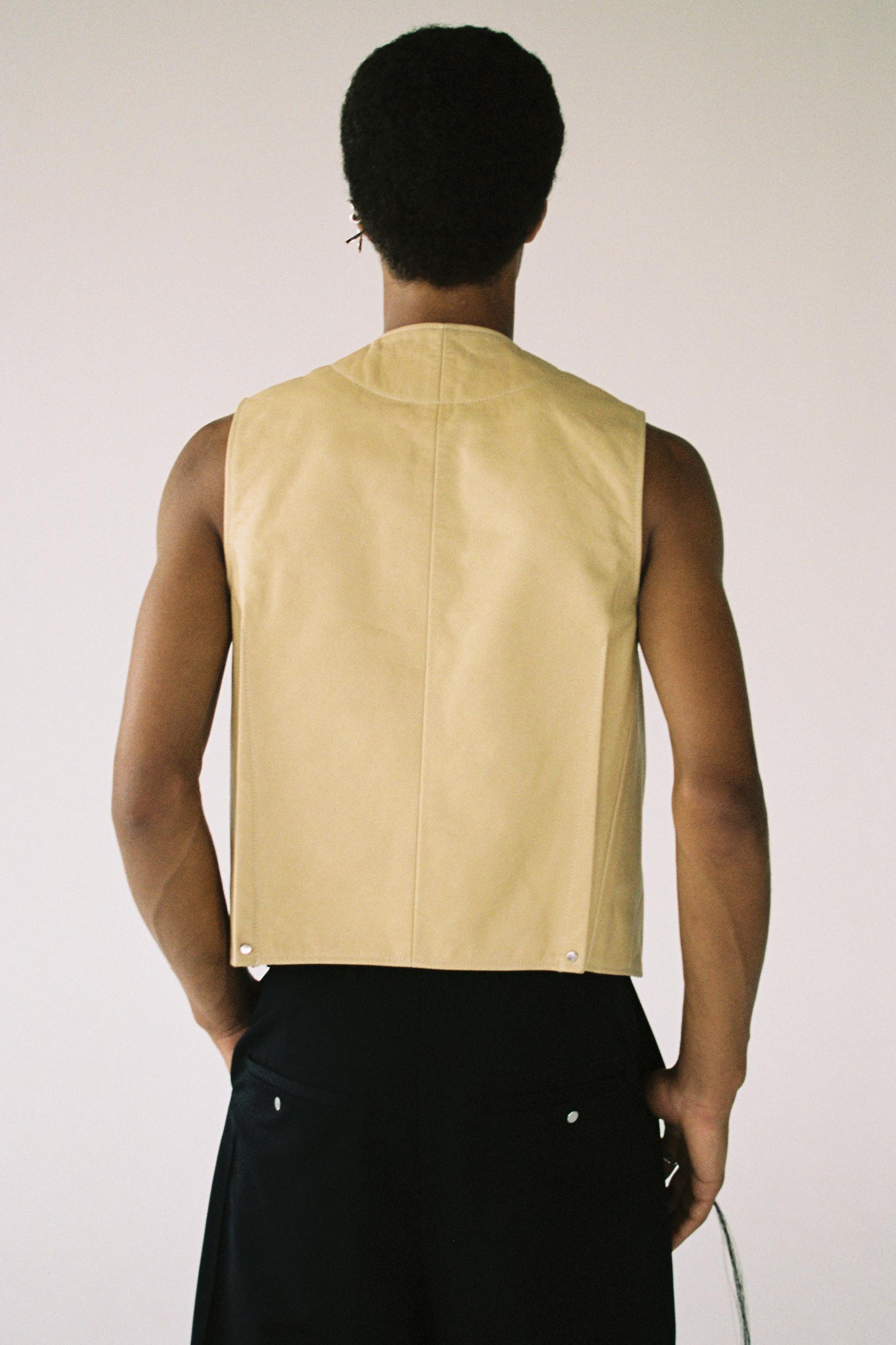 Beige Calf Leather 2-way Pocket Vest