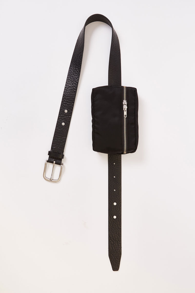 Black Nylon Waist Bag with Calf Leather Belt